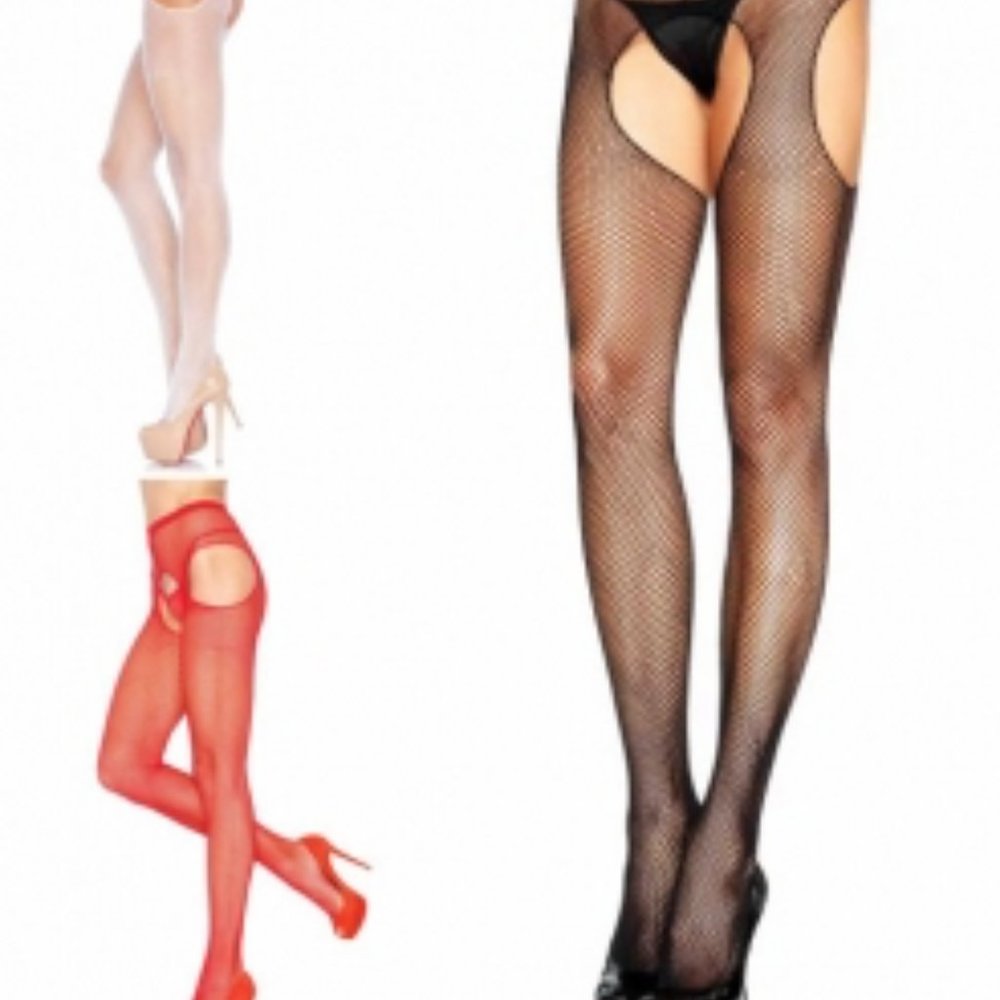 sheer or fishnet suspender pantyhose